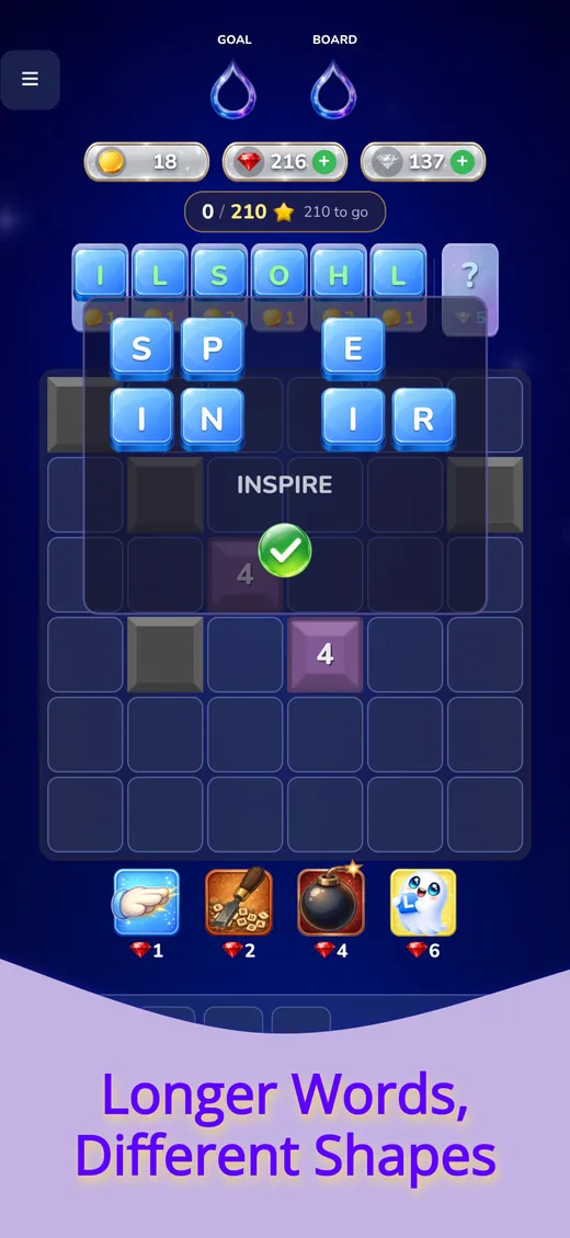 A longer word, INSPIRE, splits into blocks of different shapes.